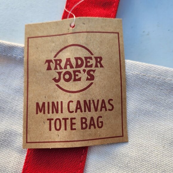NEW Trader Joe's Black Mini Tote Canvas Bag Trader Joes Red Grocery Bags NWT New - Picture 3 of 7